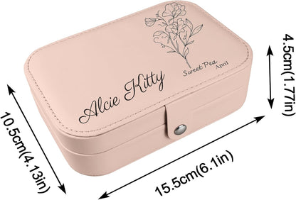 loongway Personalisierte Schmuckkästchen original kleine reise Schmuckbox mit Blumen und Name Leder Schmuck Organizer für Ohrringe Halskette Ringe personalisierte Weihnachten Geschenk für Mama Mädchen