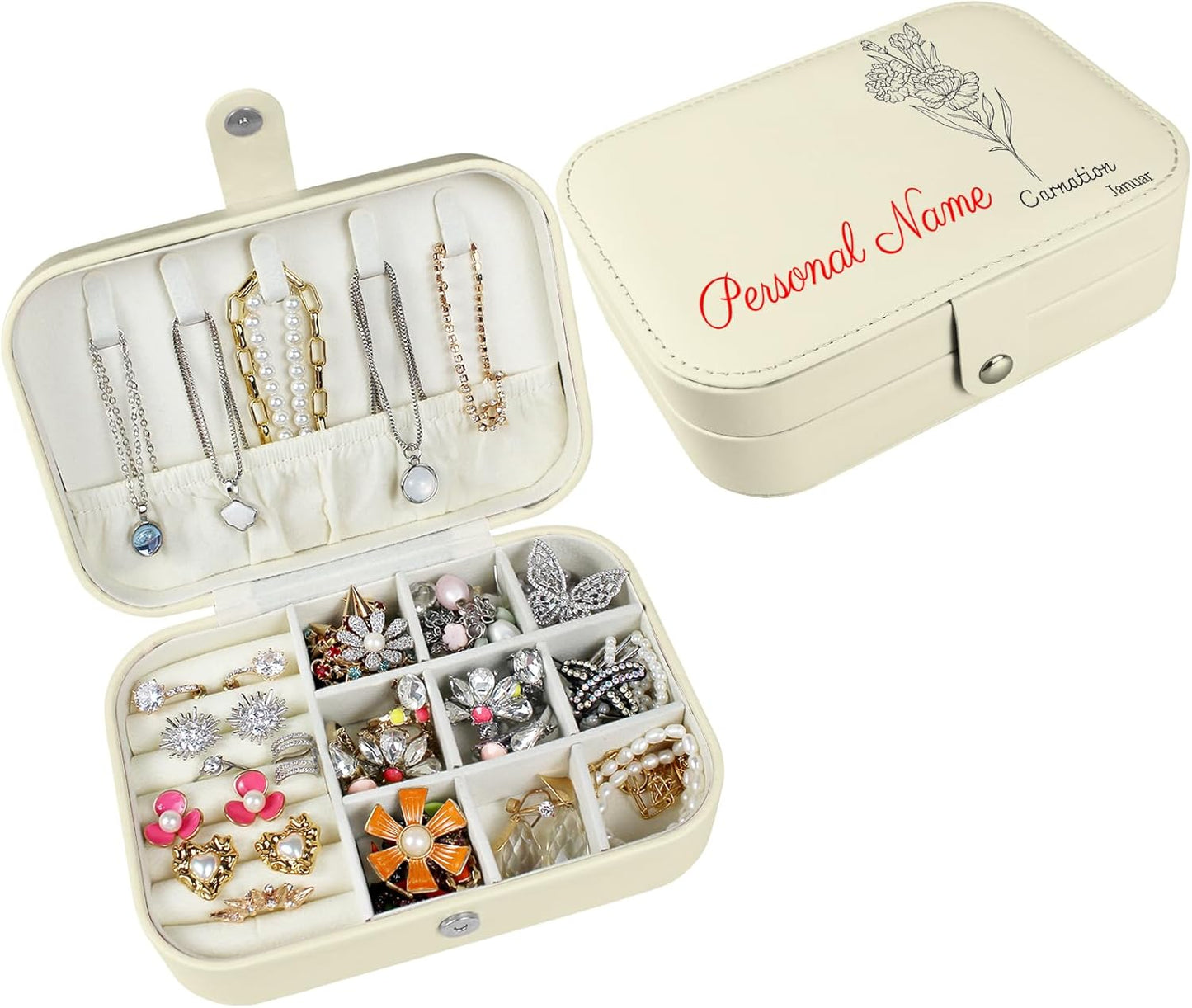 loongway Personalisierte Schmuckkästchen original kleine reise Schmuckbox mit Blumen und Name Leder Schmuck Organizer für Ohrringe Halskette Ringe personalisierte Weihnachten Geschenk für Mama Mädchen