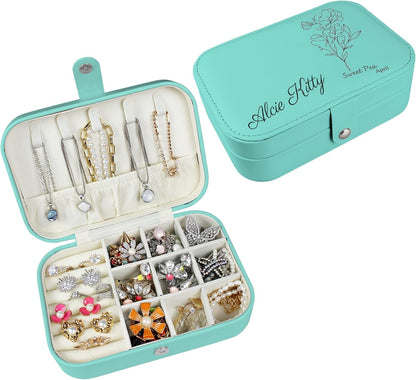 loongway Personalisierte Schmuckkästchen original kleine reise Schmuckbox mit Blumen und Name Leder Schmuck Organizer für Ohrringe Halskette Ringe personalisierte Weihnachten Geschenk für Mama Mädchen