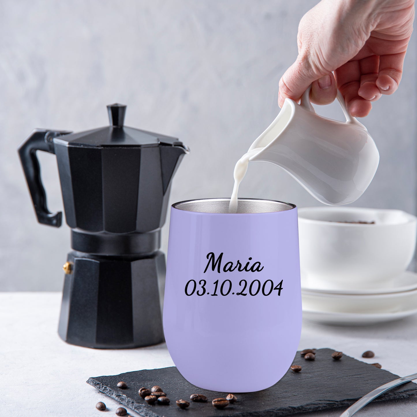 Personalisierter Thermobecher in Eierschalenform mit Namen 355ml 1.0