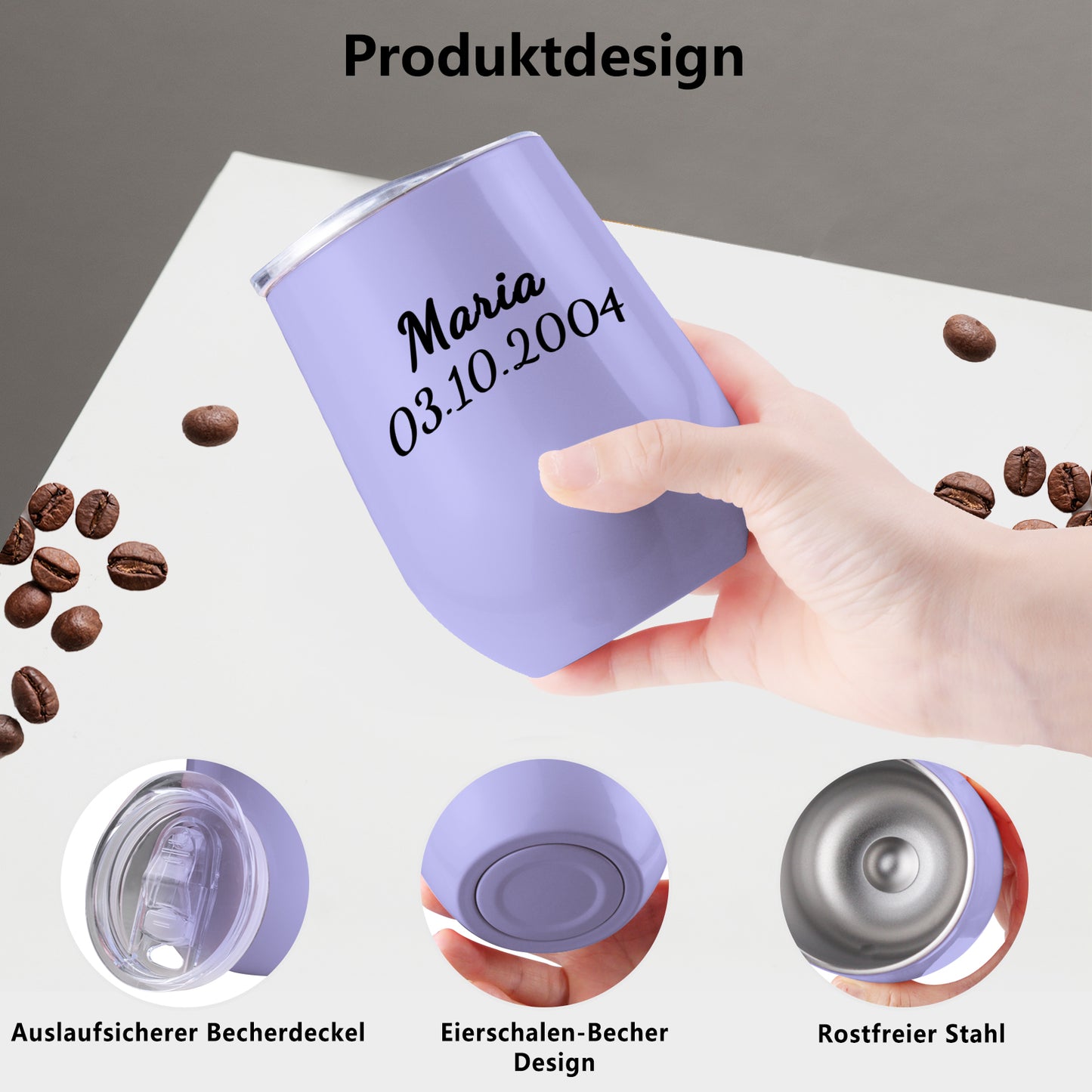 Personalisierter Thermobecher in Eierschalenform mit Namen 355ml 1.0