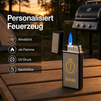 Personalisierte Feuerzeug mit Buchstabenmotiv und Namen - Zink