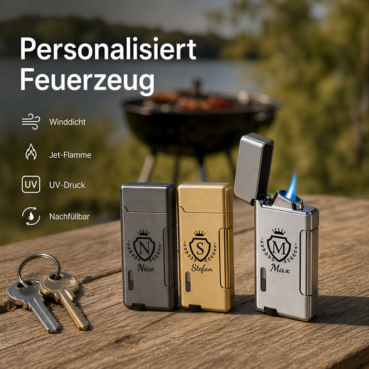 Personalisiert Feuerzeug mit Namen und Buchstabenmotiv mit Krone
