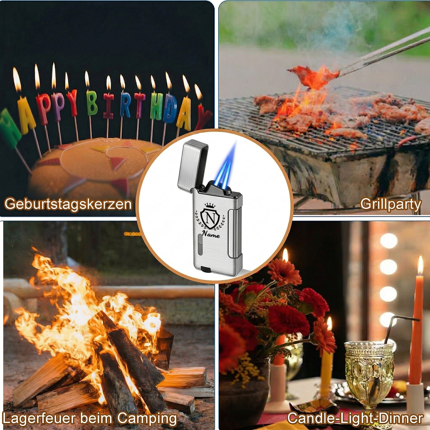 Personalisiert Feuerzeug mit Namen und Buchstabenmotiv mit Krone