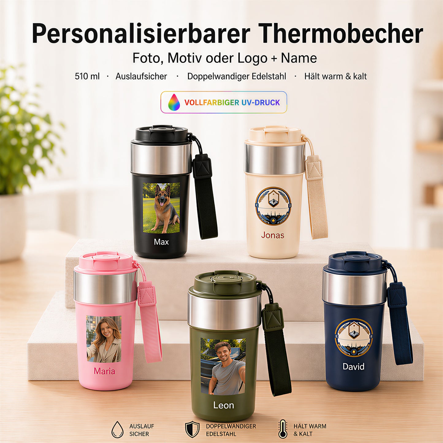 Personalisierter Thermobecher mit Namen und Foto