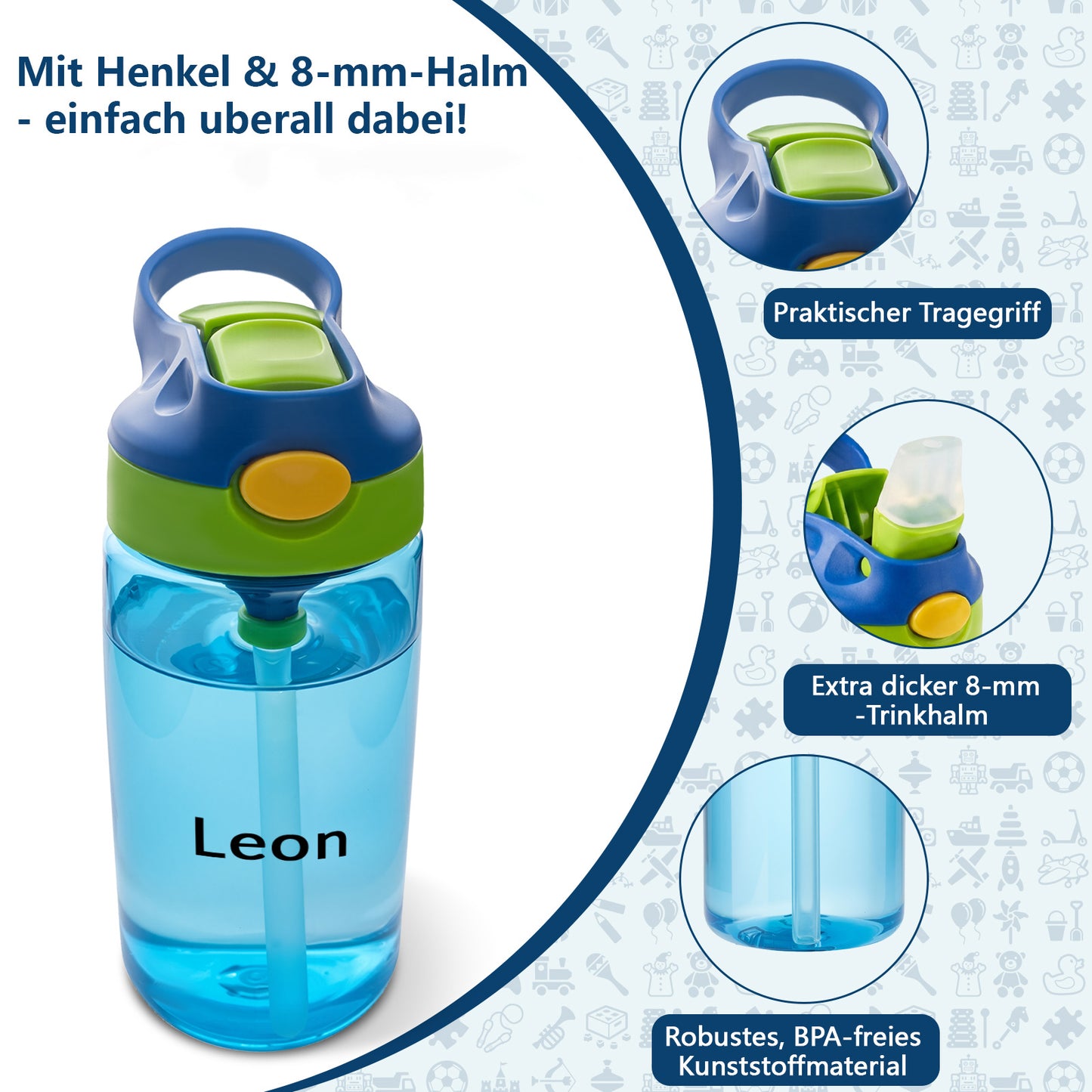 Personalisierte Trinkflasche Kinder mit Namen 480ml BPA Frei