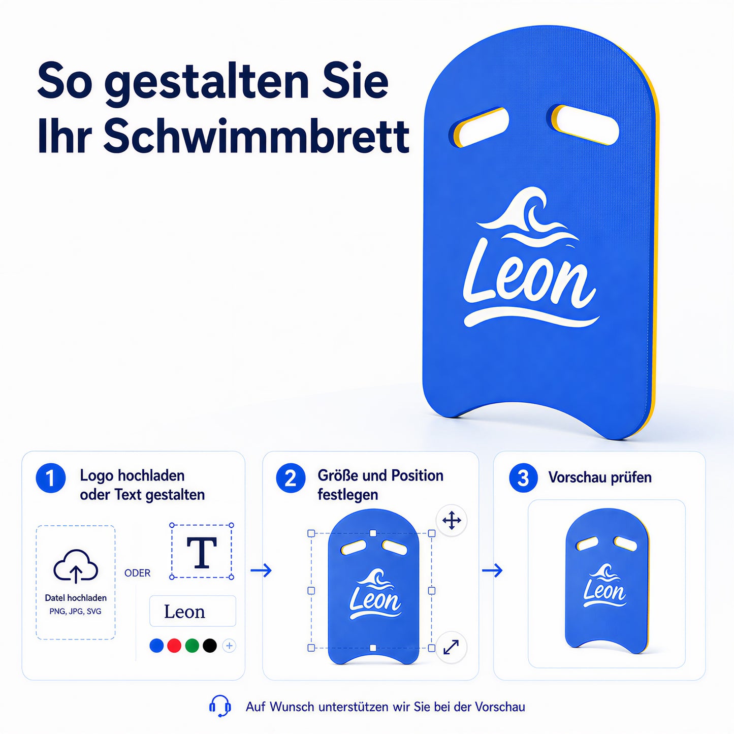 Personalisiertes Schwimmbrett aus EVA mit Logo und Motiv