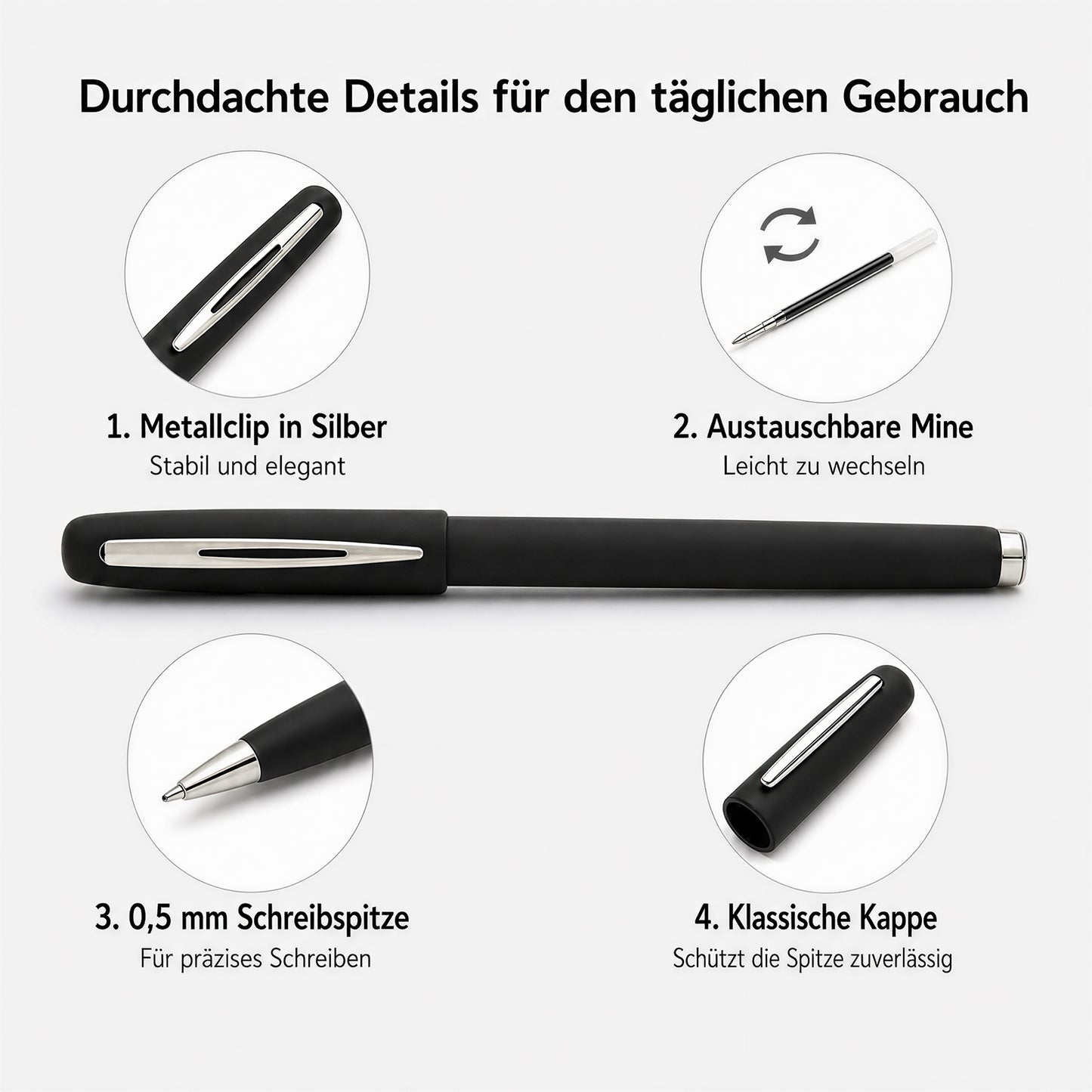 Personalisierter Kappen Kugelschreiber mit Namen und Logo Schwarze Mine