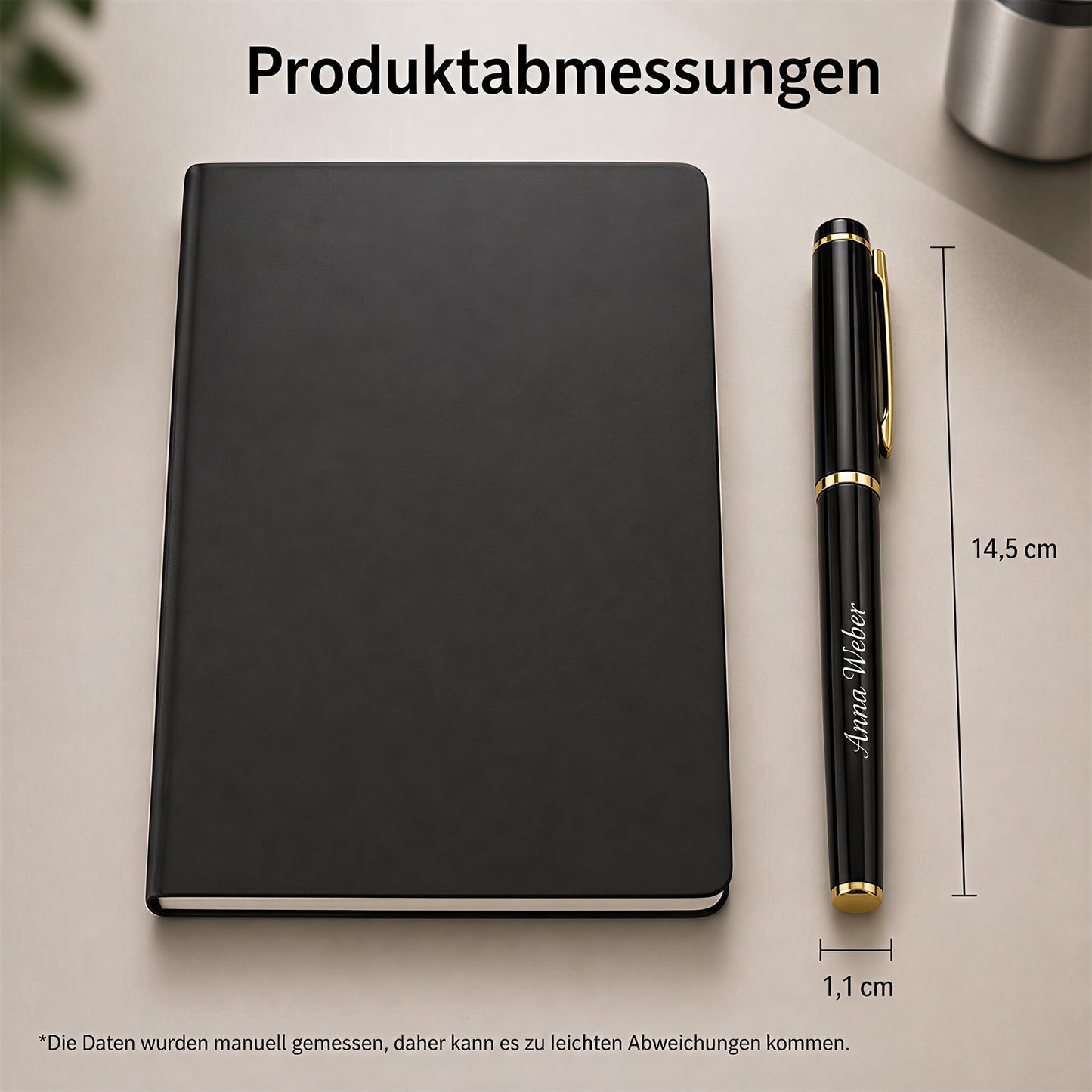 Personalisierter Kappen Kugelschreiber mit Namen und Logo Schwarze Mine